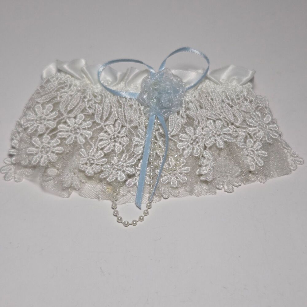 Vintage Victoria's Secret Style White Floral Lace Wedding Garter Something Blue